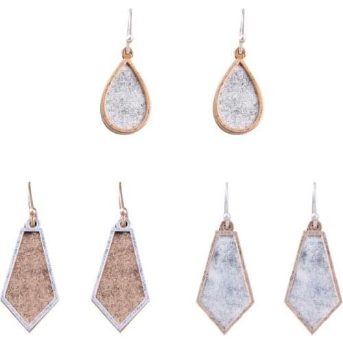ZWPON Geometric Two Tone Brass Metal Teardrop Dangle Earrings for Women Worn Silver Color Layered Arrow Earrings Wholesale