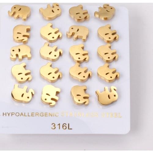 10 Pairs Cute Baby Elephant Stud Earrings Inoxidable Female Wholesale Anti-allery Earring Sets Daliy Wear Women