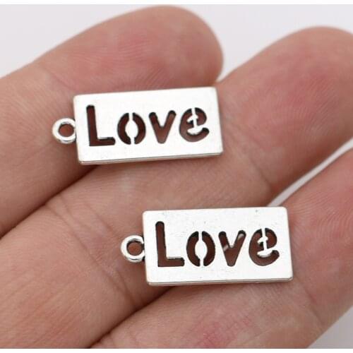 10pcs Jewelry Findings Tibetan Silver Plated Word Love Charms Pendants for Making Necklace DIY Handmade 23X11mm