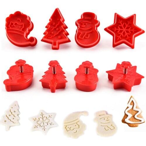 4pcs/set Cookie Stamp Biscuit Mold 3D Cookie Plunger Cutter DIY Baking Mould Christmas Baking Mold Kitchen Supplies