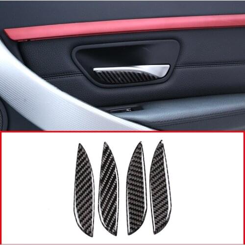 4 x Carbon Fiber Car Interior Door Handle Sequins Trim Stickers For BMW 3 Series GT F30 F33 F34 F35 2013-2018 Accessories