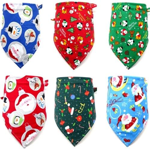 New 50pcs Dog Bandana Christmas Pet Accessories Winter Pet Dog Cat Bandanas Scarf Cotton Pet Supplies Dog Grooming Accessories