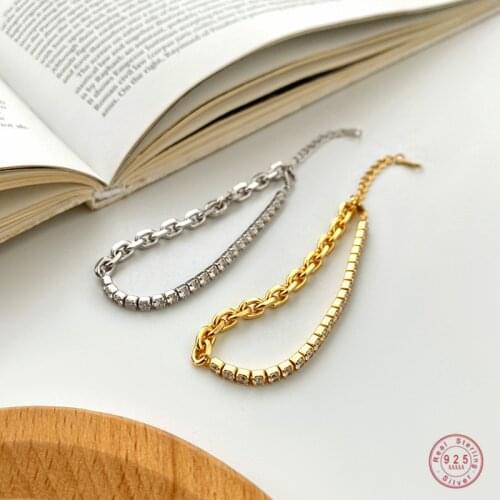 925 Sterling Silver Pavé Crystal Irregular Chain Bracelet For Women Punk Hip Hop Party Jewelry Accessories Gift