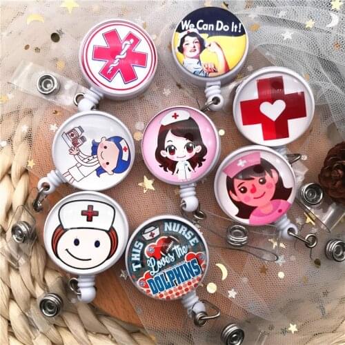 Hot Design Badge Hold Retractable Nurse Badge Reel High Quality Cute girl Kawaii Pattern Anti-Lost Clip Key Ring ID Name Card