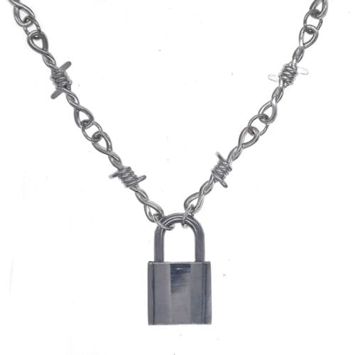 Handmade Men Women Chain Necklace Square Lock Padlock Charm Choker Statement Collar Cool Jewelry