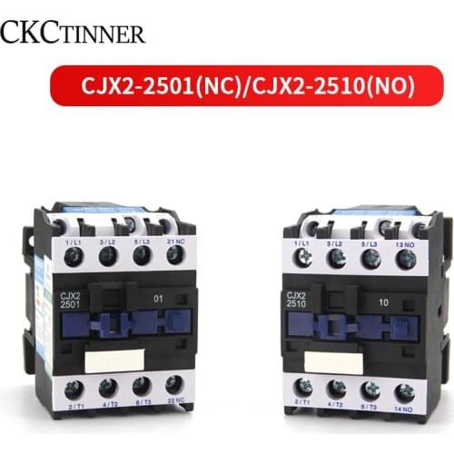 CJX2-2501/2510 50/60HZ 25A AC contactor Din Rail Mounted 3P+1NO Normal Open Contactor 24V-380V