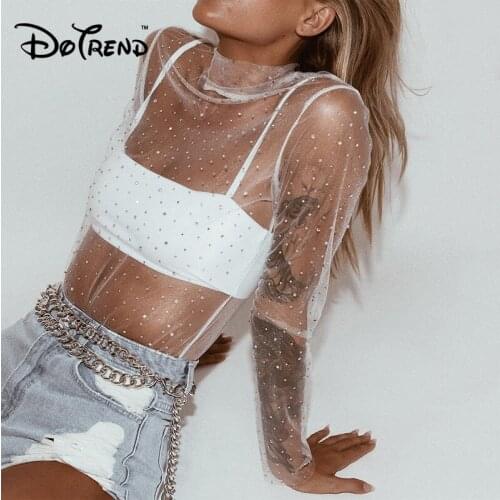 Ladies Mesh Tees 2019 Summer New Womens Sexy Tops Long Sleeve Black Hollow Out High Neck Elegant Slim Shirt female shirt