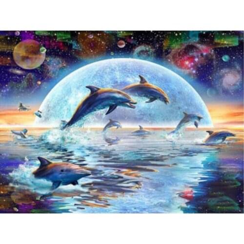 DIY Painting By Numbers Dolphin Kit Oil Picture By Numbers Animal Wall Art Acrylic Paintings On Canvas Home Decoration 40x50CM