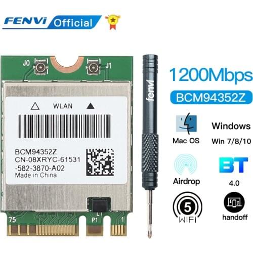 1200Mbps Dual Band BCM94352Z NGFF M.2 Wireless MacOS Hackintosh Wifi Card Bluetooth 4.0 802.11ac Adapter Airdrop Handoff DW1560