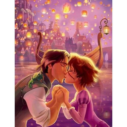 JMINE Div 5D Lantern Castle Kiss Love girl Full Diamond Painting kits art Cartoon 3D paint by diamonds