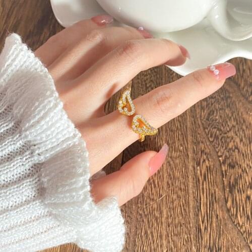 KISS WIFE Vintage Cute Angel Wing Crystal Rings For Women Girls Stars Moon Open Ring 2021Trend Fashion Jewelry Couple Ring Gift