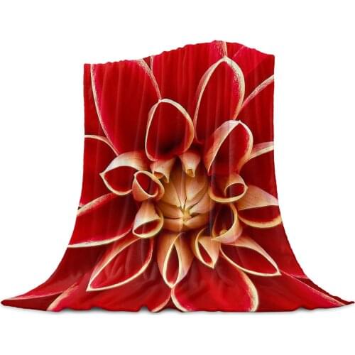 Red Flowers Throw Blanket for Sofa Christmas Decoration Bedspread Portable Microfiber Flannel Blanket