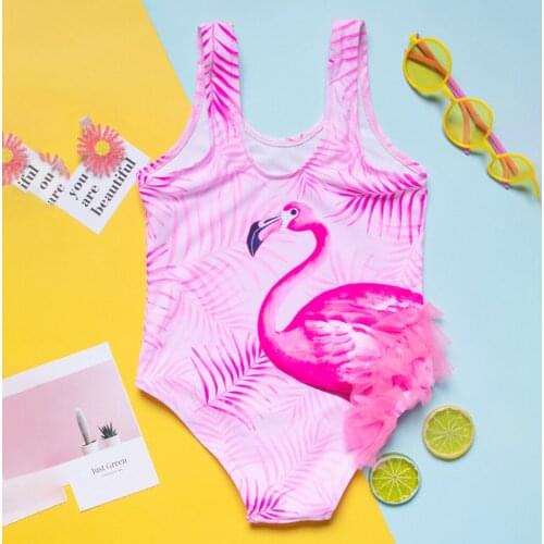 2-6years Girls Swimwear Childrens Swimsuit Girls One Piece With Flamingo Baby Cartoon Print Swimsuit Childrens Bikini 2021