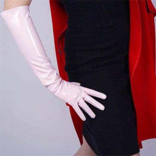 2020 New Patent Leather Long Gloves 50cm Long Section Emulation Leather PU Mirror Bright Leather Light Pink Cherry Pink WPU35
