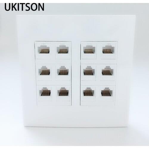 120x120mm RJ45 Faceplate With 12 Connectors CAT5E CAT 6 RJ45 Internet Socket Plug White Color