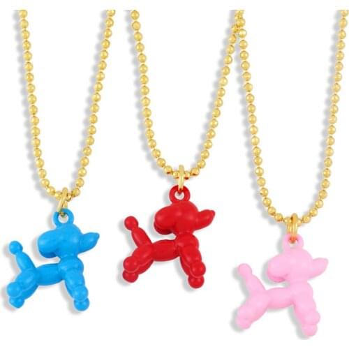 10Pcs Fashion Enamel Balloon Dog Pendant Necklace Women Hip-Hop Gold Color Chain Necklace cute simple Jewelry