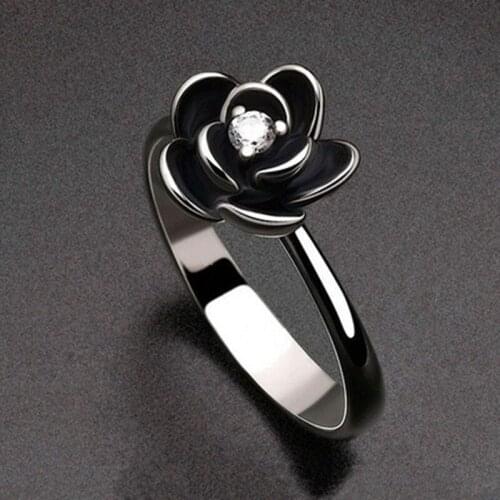 Hot Sale Fashion Jewelry Rings Black Rose Flower Rings For Woman High Quality Crystal Engagement Wedding Ring