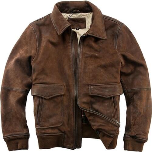 2021 Mens Cowhide Coat Jacket Flight Suit Leather Jacket Mens Large Size 5XL Slim Motorcycle Coat