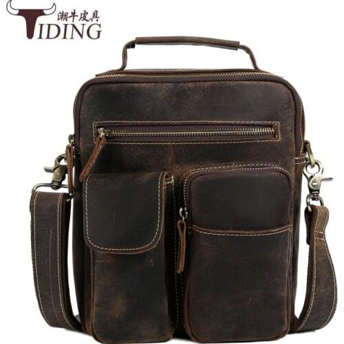 Men Travel Vintage Brands Real Leather Shoulder Crossbody Bags Man Cow Leather Brown Small Brand Formal Business Handbags