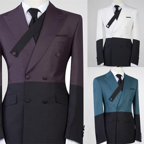 Two Color Stitching Men Tuxedos Smart Casual Custom Made Blazer Business Formal Groomsmen Suits Jacket 1 Piece