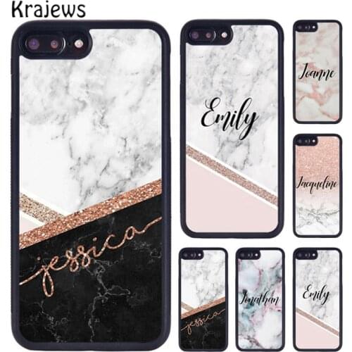 Krajews Marble Personalised Name Soft Phone Cases For iPhone X XR XS 11 12 Pro MAX 5 6 6S 7 8 Plus Samsung Galaxy S7 S8 S9 S10