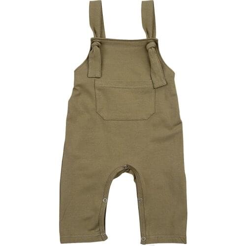 0-24M Casual Infant Baby Solid Color Jumpsuit Toddler Boy Girl Spaghetti Straps Square Neck Long Pants Romper Overalls