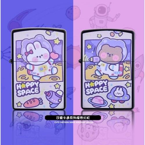 2021 New Cute Cartoon Kerosene Lighter Personality Metal Grinding Wheel Windproof Lighters