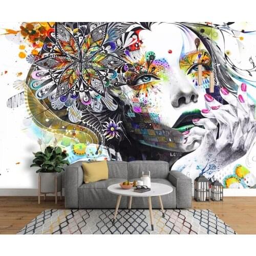 Custom 3D mural wallpaper trend hand-drawn sketch personality art abstract head mural background wall decoration painting