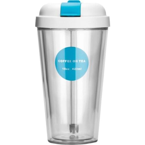 11 Oz/15 Oz Large-capacity Transparent Adult Straw Plastic Cup Men and Women Students Simple Coffee Milk Tea Hand Water Bottles