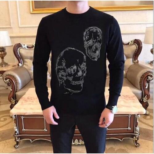 Rhinestones Pullover Skulls sweater men young winter Hot drill sweater 2021 sweater warm outer wear high quality