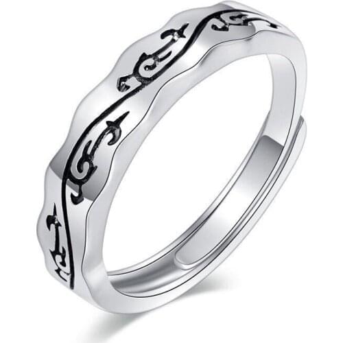 Retro Simple Flower Pattern Adjustable Silver Color Ring For Men Domineering Finger Rings Male Charm Party Jewelry