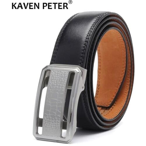 Luxury Italian Top Grain Cow Leather Belt For Men Stainless Steel Automatic Buckle 100 % Genuine Leather Belt Black Gift Box