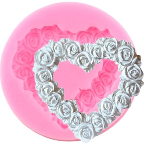 Rose Garland Silicone Mold Heart Shape Fonant Molds Cupcake Topper Wedding Cake Decorating Tools Candy Chocolate Gumpaste Moulds