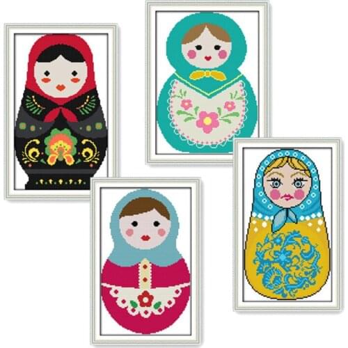 Russian Dolls Chinese Cross Stitch Kits Ecological Cotton Diamond Painting Stamped Printed 11CT DIY Wedding Decoration For Home