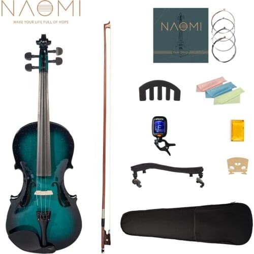 NAOMI Acoustic Violin 4/4 Violin Acoustic Violin Fiddle + Case + Bow + Rosin Blue Black Violin NEW