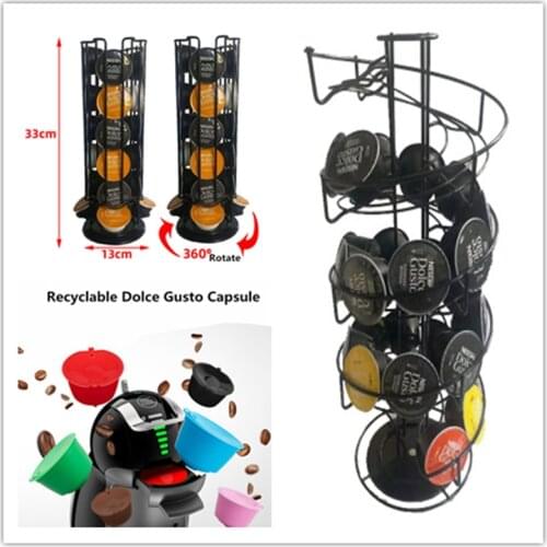 Dolce Gusto Storage Rack 360 Degree Rotatable Spiral Black Plating Display Capsules Stainless Straight Row Coffee Pods Holder