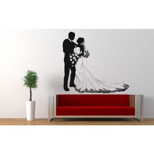 Wedding Couple Love Romance Flower Dress Wall Sticker Home Decor For Wedding Bedroom Vinyl Mural Art WT004