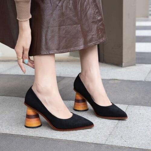 Genuine Leather Pumps Women Pointed Toe Footwear Shallow Office Shoes Female Fashion Square Heels 8cm Woman Autumn 2021 New
