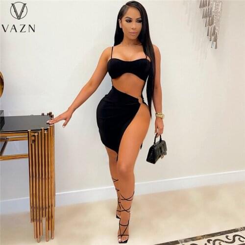 VAZN 2021 Sleeveless Dresses New Arrival Summer Party Beach Solid Mini A-line Dress Casual Sundress