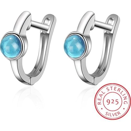 Round Aquamarine Earrings for Women Silver 925 Jewelry Gemstones Korean Fashion Design Girl Short Ear drops Wholesale