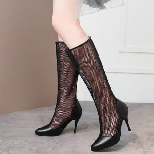 Summer new pointed sexy high-top mesh boots fine heel super high heel Roman sandals women breathable mesh womens boots