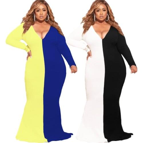 Fall Winter Long Sleeve Maxi African Dresses Women 2021 Summer Clothes Sexy Patchwork Bodycon Robe Femme Dress Plus Size 5XL