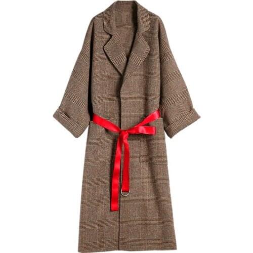 2020 autumn and winter new Korean version of the retro Mori tartan coat chic Hepburn woolen coat female long section