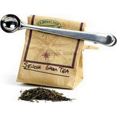 DHL 100pcs Multifunction Stainless Steel Coffee Scoop With Clip Coffee Tea Measuring Cup Ground Coffee Scoop Spoon