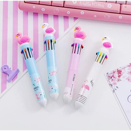20pcs Kawaii Multicolor Ballpoint Pen Multifunction 10 In 1 Flamingo Ball Pen School Supplies Diary Pens girls Stationery Prizes