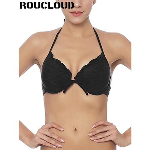 2019 Halter Solid Girls Small Bikini Top Push Up Swimwear Bra Summer Beach Swimsuit Sexy Print Swim Bra Swimsuit BiquiniT612