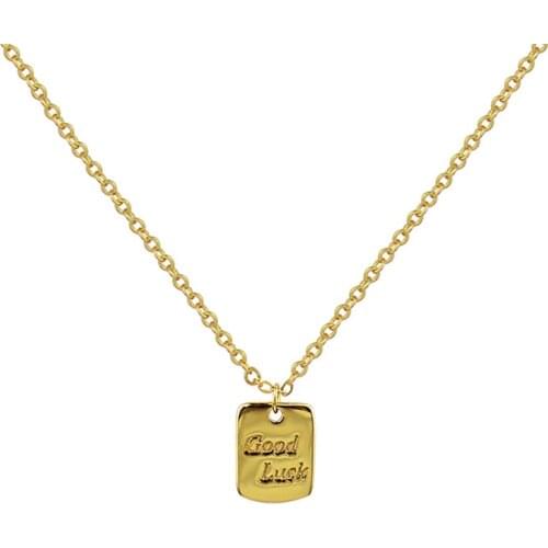 2021 Good Luck Letter Bless Romantic Jewelry Gift Square Gold and Silver Plated Necklaces for Women