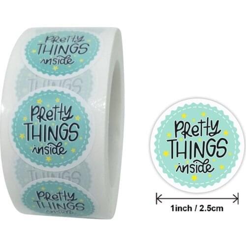 50pcs 1inch Round Gold Foil "Pretty Things Inside" Sticker for Shopping Small Shop Local Handmade Package Decor Stickers