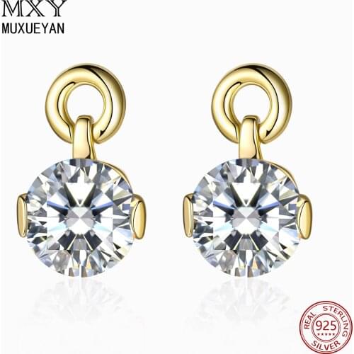 925 Sterling Silver Luxury Crystal Round Drop Earrings For Women 13MM Big Zircon Fine Jewelry Party Girl 2021 Trend MUXUEYAN