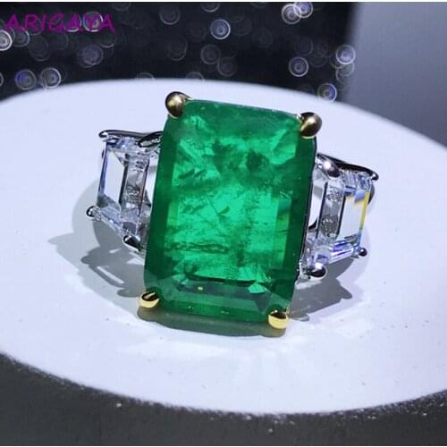 ARIGAYA Luxury Green retangle Stone 925 sterling silver Emerald ring party Engagement fine jewerlry for women Anniversary Gifts